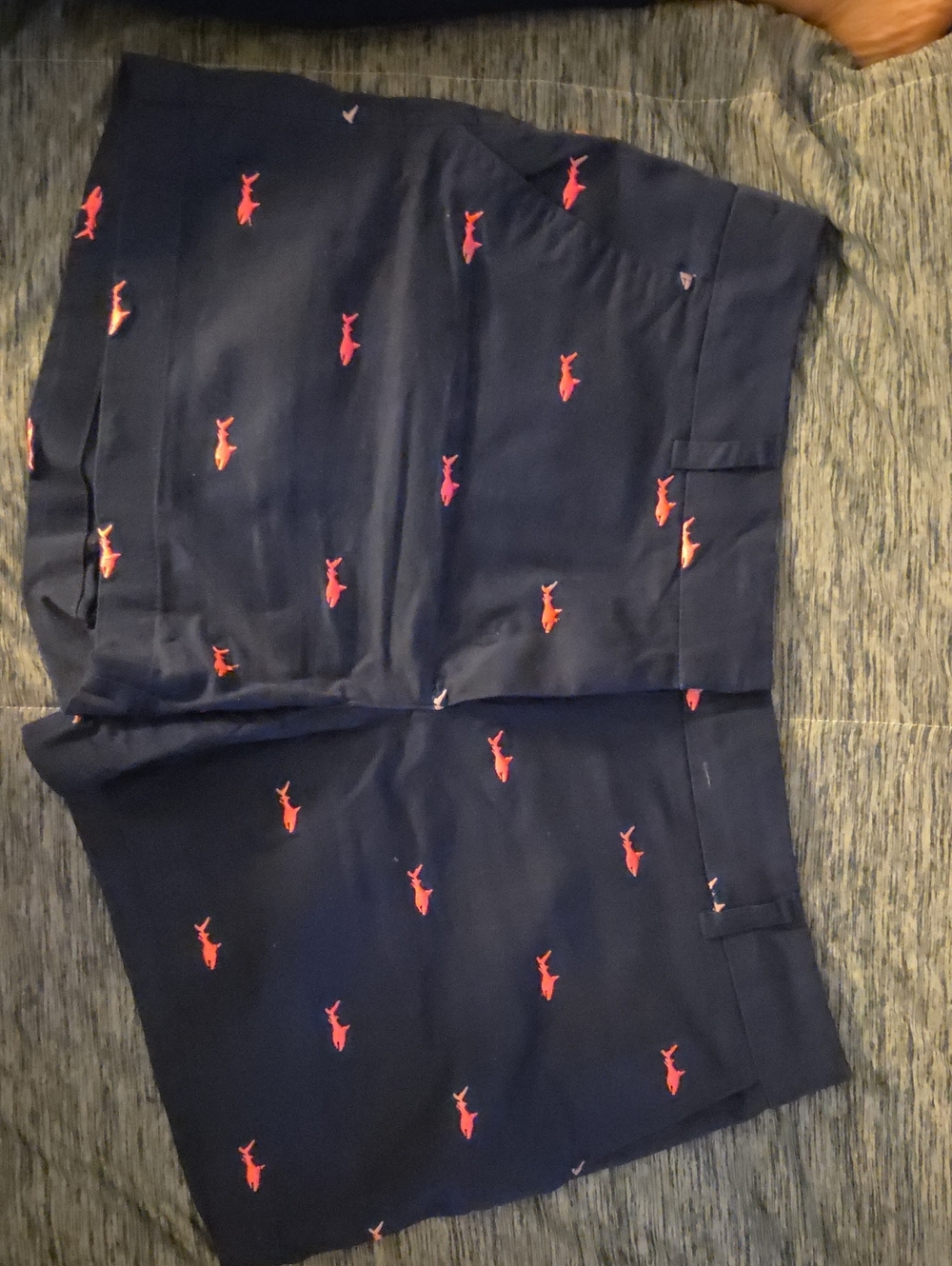 British Khaki Navy Shorts with Pink Embroidered Sharks Size 6